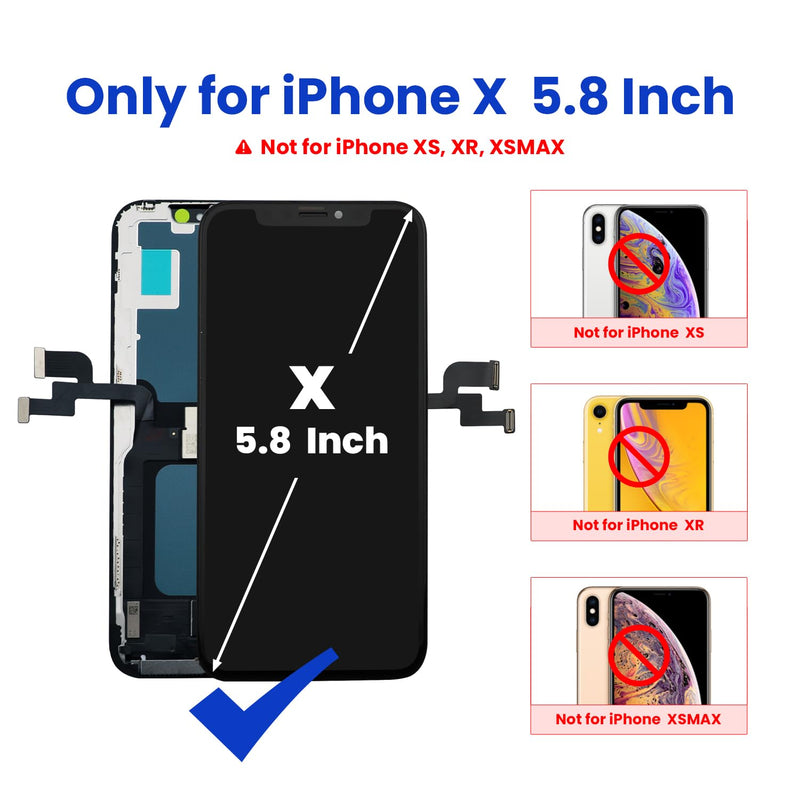 for iPhone X Screen Replacement 5.8" LCD Display Repair Kit | Sensitive 3D Touch Full Repair kit HD, Digitizer Assembly with Tools Set, Tempered Glass Protector, Waterproof Frame Adhesive for X