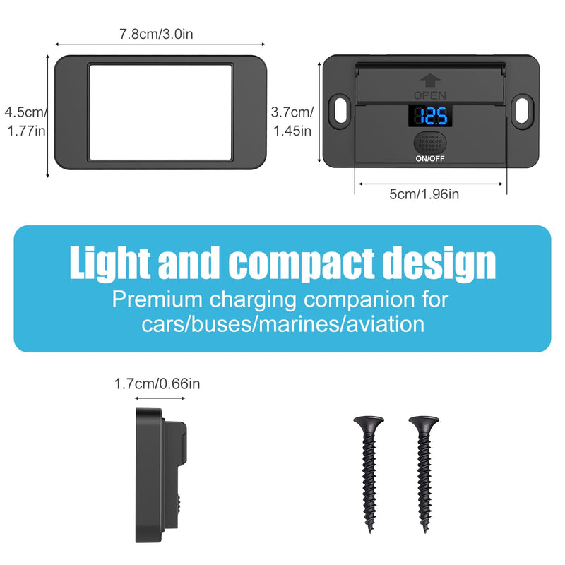 2 Pack 12V USB Outlet Surface Mount 4 Port with Voltmeter, Dual PD 36W and QC3.0 18W Car USB Port Lightweight Charger Socket Replacement Panel with Button Switch for Boat Bus Marine RV Truck Golf Cart 2 pack