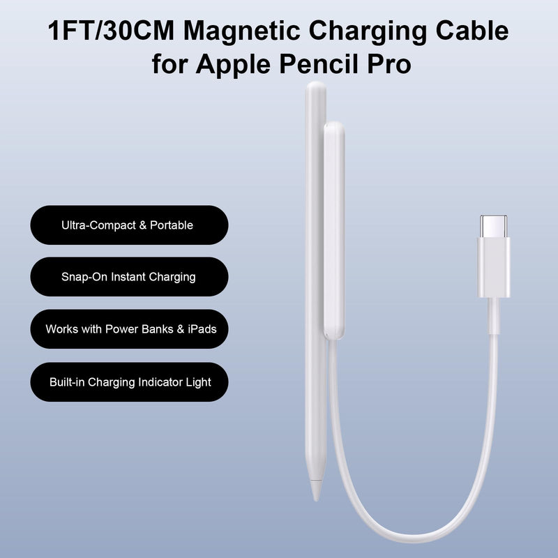 Magnetic Charging Cable Compatible with Apple Pencil Pro Fast Charging Dock | Portable Charge Accessory for Apple Pencil Pro with Smart LED Indicator 1FT USB-C Charger Cable Overcharge Protection