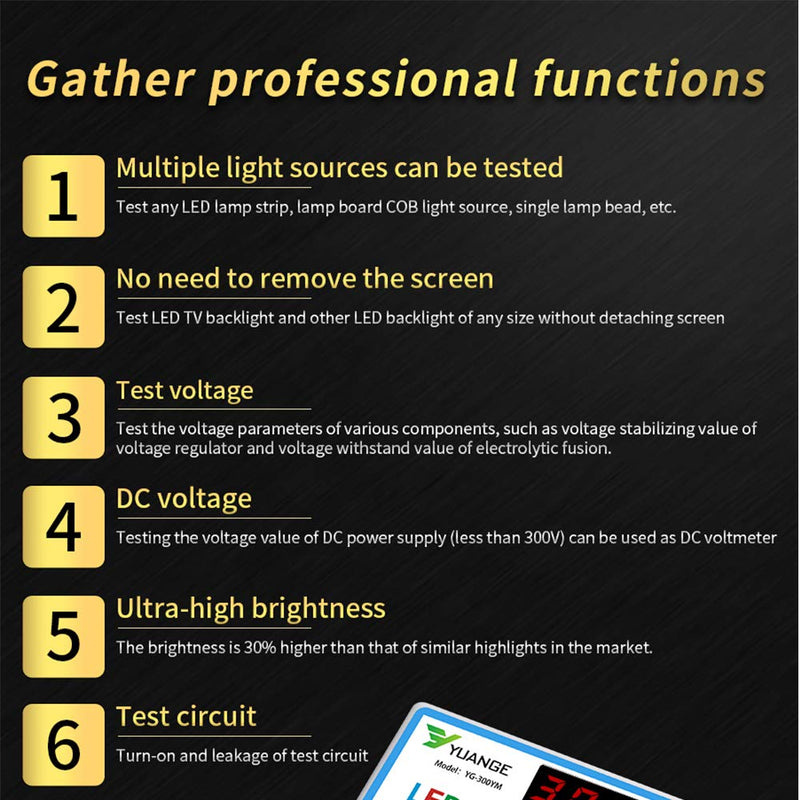 LED TV Backlight Tester, LED Strip Lamp Beads Repair Testing Tool with Gold Plated Pin and Power Cable 0-300V Adaptive Voltage, Measurement Instruments for LED Light, White