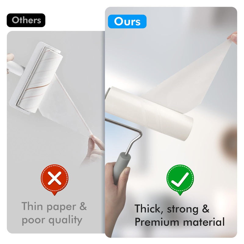 Extreme Sticky Large Surface Lint Roller, Long Handle Pet Hair Remover, Designed for Removing Pet Dog Cat Hair 90 Sheets per Roll, 6.3 inch Width (1 Roller+2 Refills) 1 Roller + 2 Refills