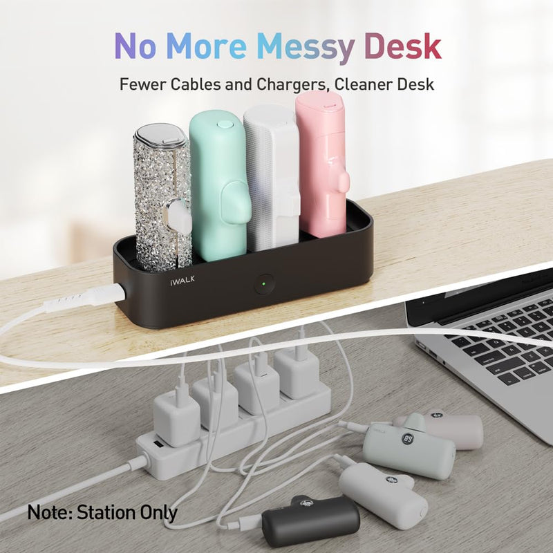 iWALK Charger Station for Portable Charger 4500mAh,4800mAh, 5000mAh, Power Bank for iPhone Charging Station Multiple USB-C Family-Sized Charger Station for Home(Station Only),Black Black
