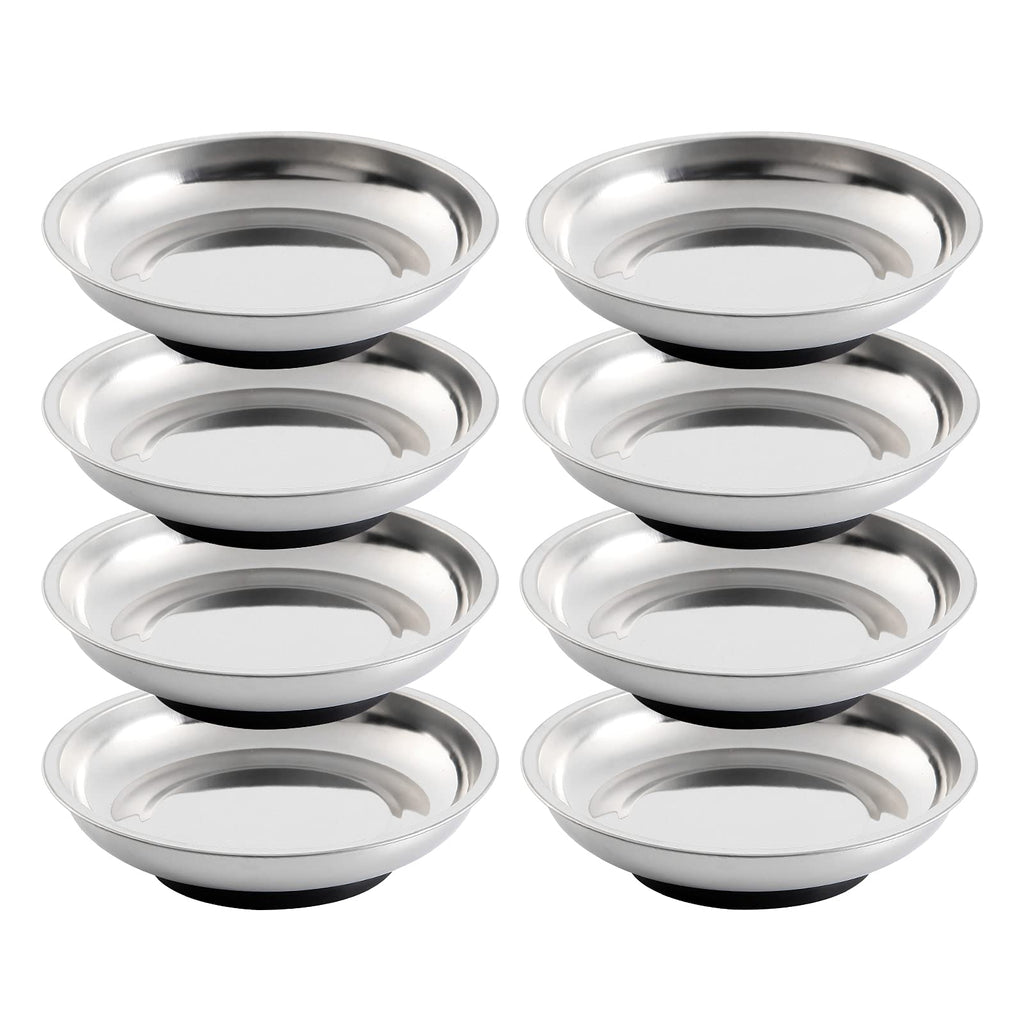 8 Pieces 3” Round Magnetic Bowl Trays Set Stainless Steel Magnet Tool Tray Parts Holder for Screws, Sockets, Bolts, Pins, Mechanic's and Automotive 8 Pieces 3" Bowl