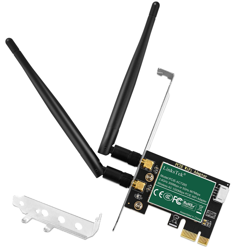 Wireless-AC 1200Mbps (2.4GHz 300Mbps and 5GHz 867Mbps) PCIE WiFi Adapter, PCIE WiFi Card, Intel Wireless-AC 7265 Network Adapter for Windows 11,10, 8.x, 7 (32/64bit) Desktop PCs (PCIE-AC7265)