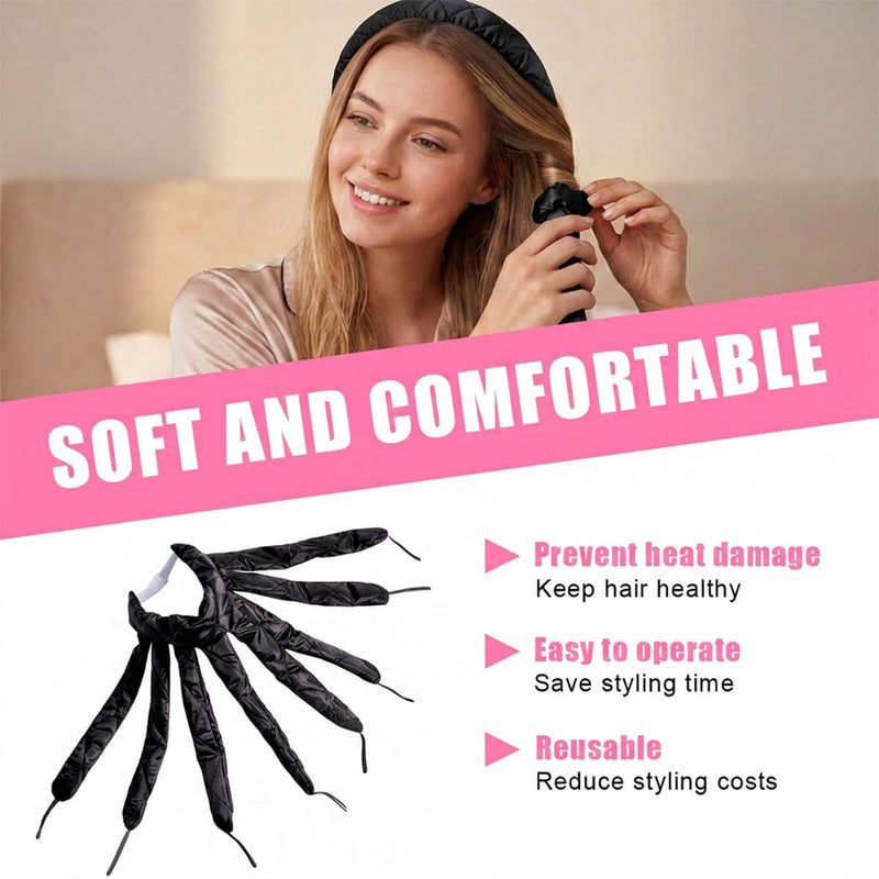 Octopus Heatless Hair Curlers Headband for 8 Claw Curling Rod, Women Heatless Hair Rollers No Heat Silk Curls Headband for Long Hair, DIY Foam Curlers (Black) black