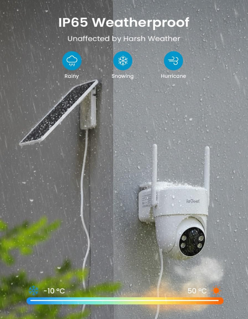 ieGeek Solar Security Camera Wireless Outdoor – 2K 3MP WiFi Camera with Removable Solar Panel, Long Battery Life, 360° Pan Tilt, Color Night Vision, AI Detection, 2-Way Audio, IP65 for Home Security Security White 1 Pack