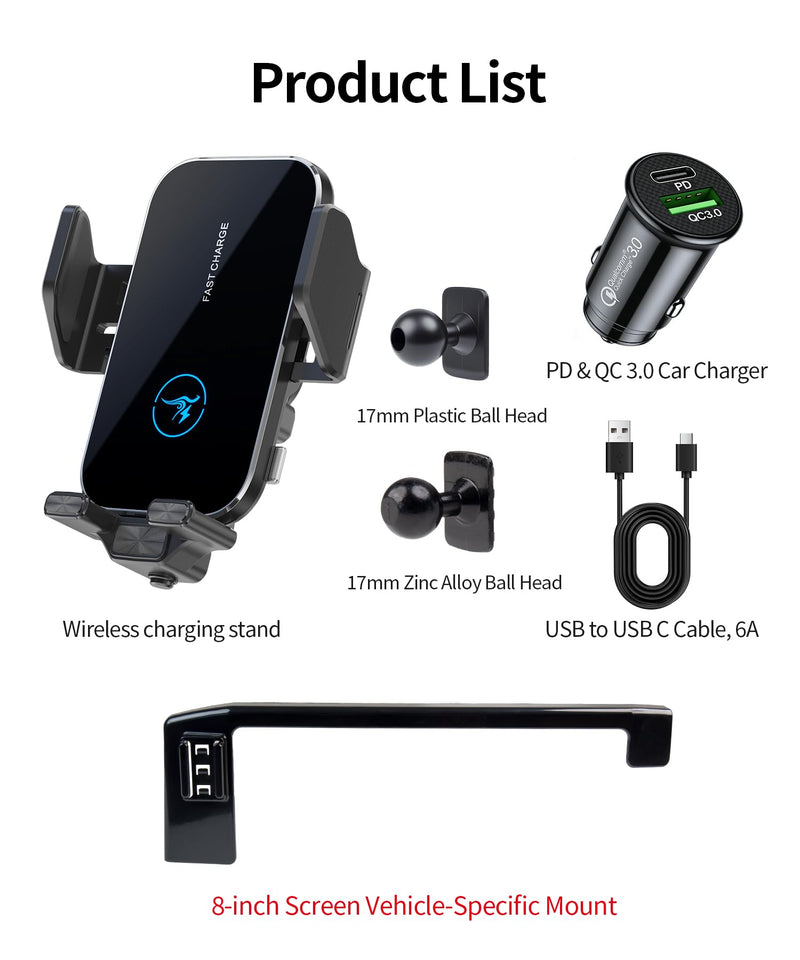 Wireless Charger Car Phone Mount for Toyota Camry LE/SE 2025-2026 8" Screen | Auto Clamp Cell Phone Mount Accessories 15W Qi Fast Charging Stand Compatible with iPhone Android,360° Navigation Bracket for 2025-2026 Camry LE/SE(8 inch screen only)