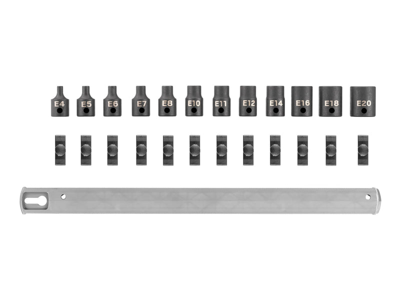 TEKTON 3/8 Inch Drive External Star Impact Socket Set with Rail, 12-Piece (E4-E20) | SID91116 12-Piece Set (E4 - E20)