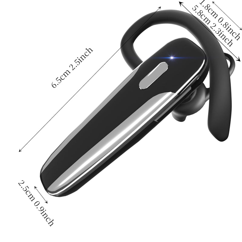Single Ear Bluetooth Headset V5.3 Single-Ear Earpiece with Wireless Microphone 48H Battery, Bluetooth Earpiece - Handsfree for Driving/Truck Drivers, Compatible with iPhone, Android, Samsung Minimalist Glossy Black