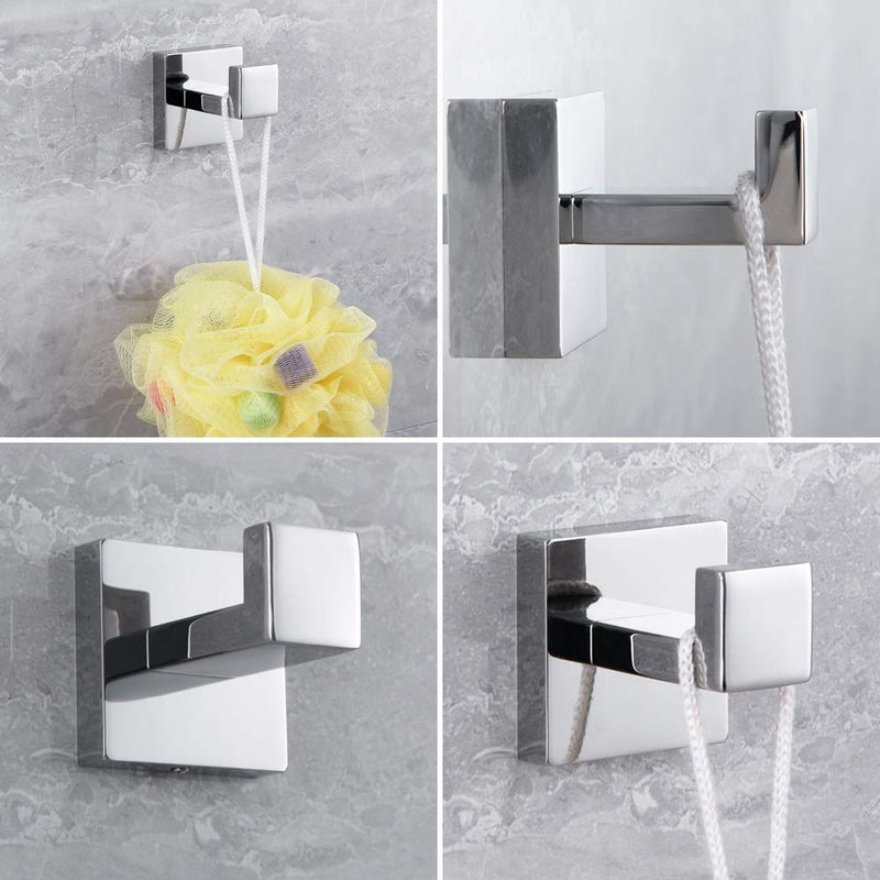 Bathroom Hardware Set 3-Pieces Set Polished Stainless Steel Squear Wall Mounted - Includes Hand Towel Ring, 2X Robe Towel Hooks, Bathroom Accessories Kit