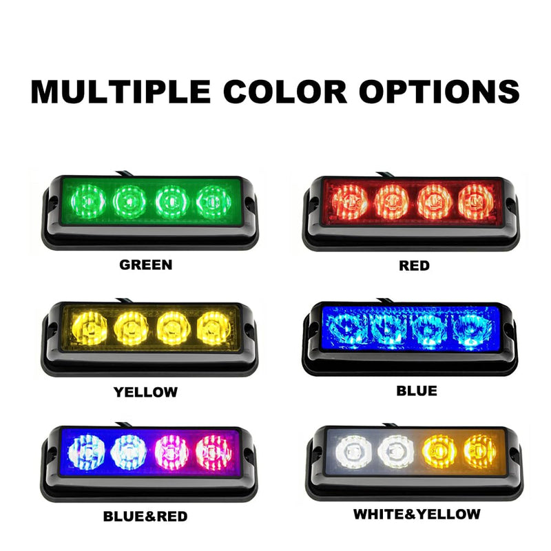 2 PCS 4-LED Emergency Strobe Lights for Trucks 12-24V Warning Flashing Light Surface Mount Hazard Light Bar for SUV Car ATV Vehicles Green