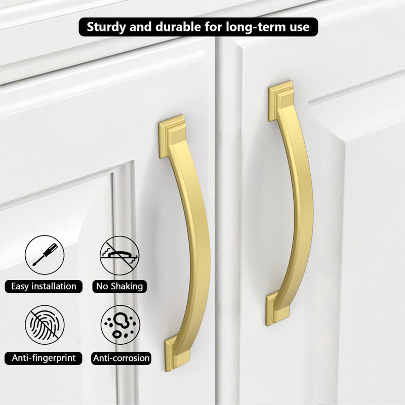10 Pack Brushed Gold Cabinet Pulls 3''(76mm) Hole Centers,Hardware for Cabinets,Kitchen Cabinet Handles,Arch Cabinet Handles for Bathroom Dresser Drawer Handle Matte Gold 3" Hole Center