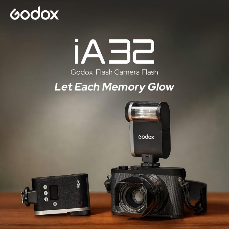 Godox iA32 Mini Automatic Flash for Canon Nikon Sony Fuji Cameras | GN15 Flash Output, Auto and Manual Modes, 8 Power Levels, 2.5s Recycling Time, 490 Flashes, Compact On-Camera Flash Design