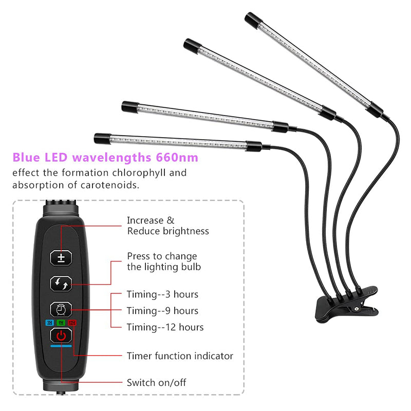 LED Black Light 4-Head, 40W UV Light Fixture with Clamp, 395-405nm UV Gooseneck Lamp USB Powered for Blacklight Party, Stage Lighting, Resin Cure, 3D Print, Glow in The Dark Tube 4 Head