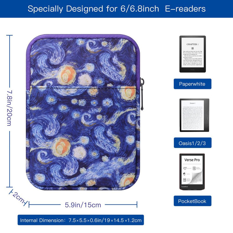 Ereader for Sleeve Case Bag for 6-7 inch Ereader Tablet Protective Cover Pouch (Starry Sky) Starry Sky