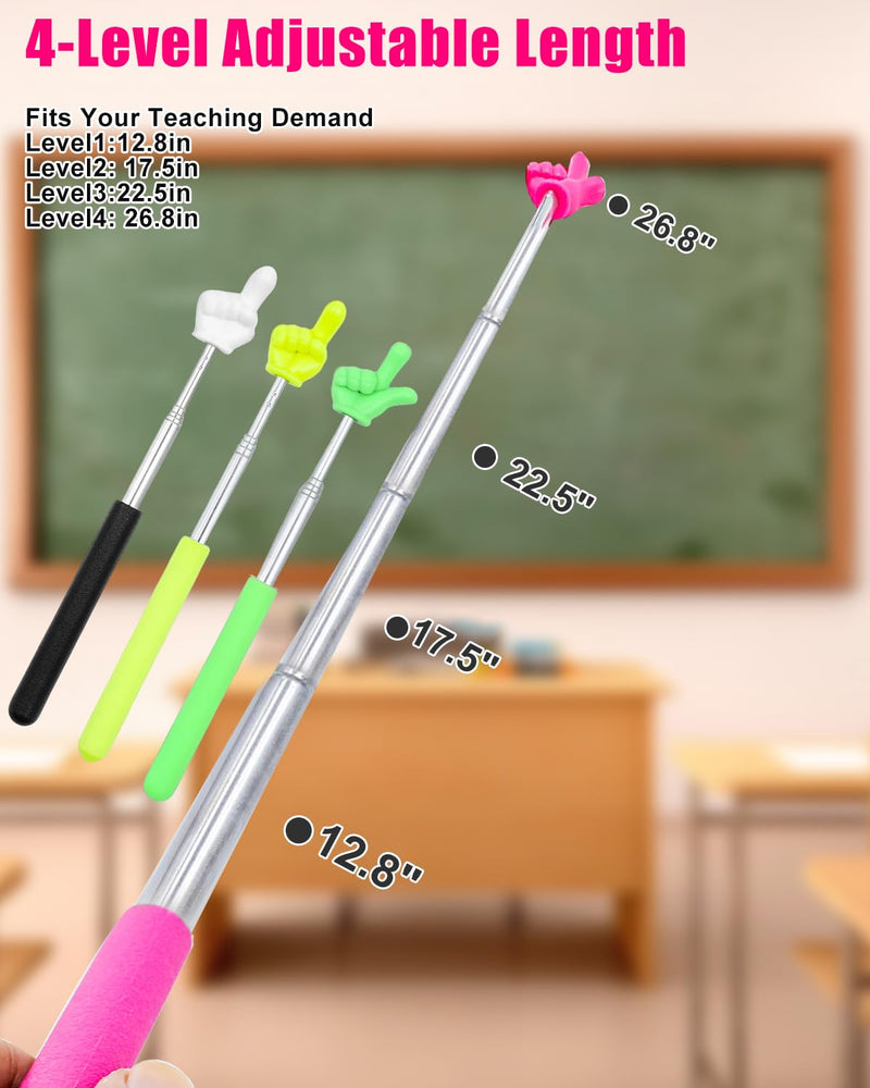 4Pcs Telescopic Teachers Pointer, Mini Pointer Finger Stick for Classroom, Retractable Hand Pointer for School Presentations(4 Colors)