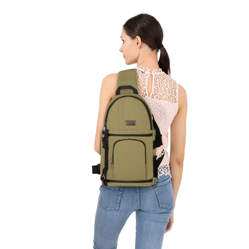 MOSISO Camera Sling Bag, DSLR/SLR/Mirrorless Camera Case Camera Backpack | Shockproof Photography Bag with Tripod Holder&Removable Modular Inserts Compatible with Canon/Nikon/Sony/Fuji, Khaki