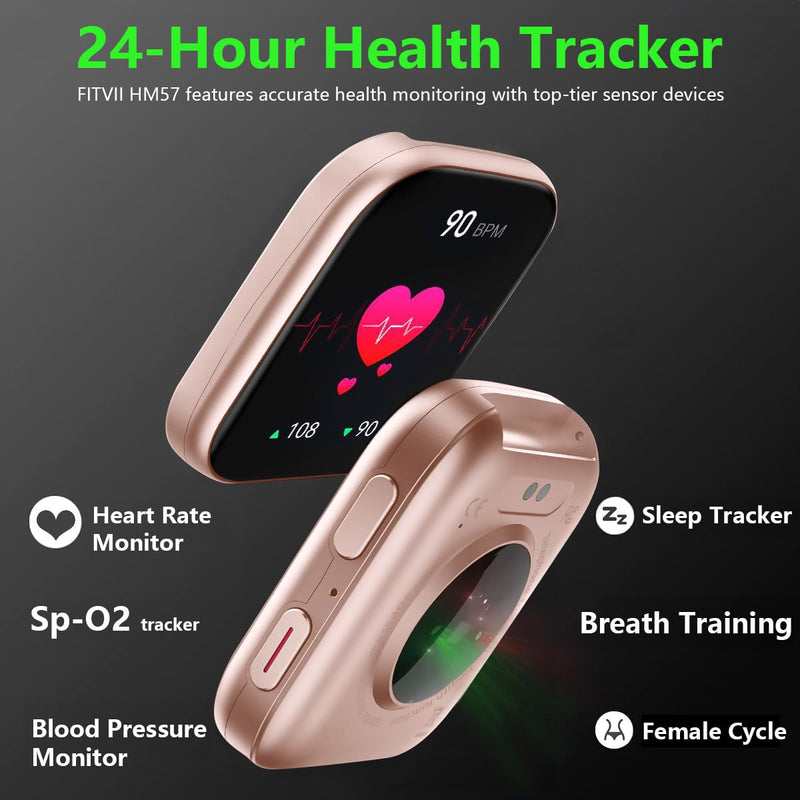 FITVII Health & Fitness Tracker (Answer/Make Calls), Smart Watch with 24/7 Heart Rate and Blood Pressure, Sleep Tracking, Blood Oxygen Monitor, 120+ Sport Modes Activity Tracker for Women Men Champagne Rose 1.85