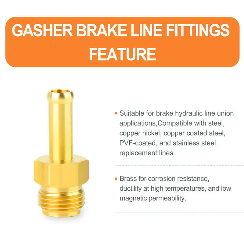 GASHER 5PCS Brass Brake Line Hose Fittings 3/8" Barb x 1/2"-20 Threads（Inverted Flare） Union for Fuel/AIR/Lquid/Gas 3/8" Barb × (1/2"-20 I) 5