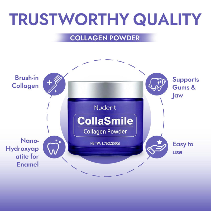 Nudent CollaSmile Collagen Tooth Powder with Hydroxyapatite – Enamel Strengthening Toothpaste Powder for Healthy Gums, Natural Oral Care Formula