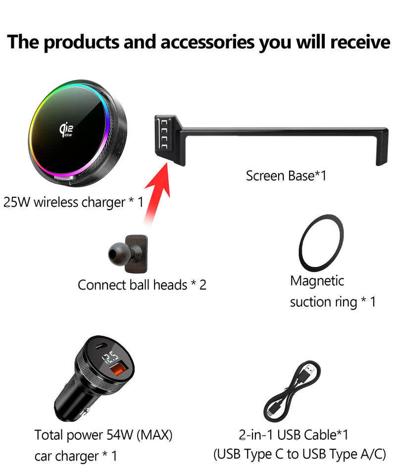 25W Car Mount Charger for Toyota Tundra/Sequoia 14-Inch Screen | 2022-2026 Toyota Tundra / 2023-2026 Sequoia Qi2.2 25W MagSafe Fast Charging Cell Phone Holder Accessories,with Cooling Fan