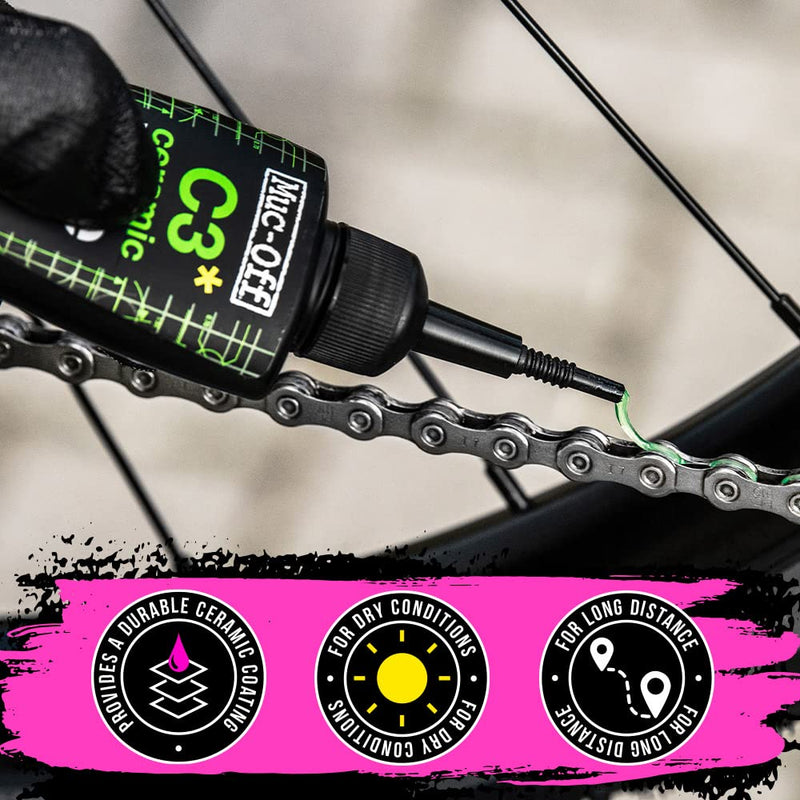 Muc-Off C3 Ceramic Dry Chain Lube, 120 Milliliters - Premium Bike Chain Lubricant with UV Tracer Dye - Formulated for Dry and Dusty Weather Conditions 120ml