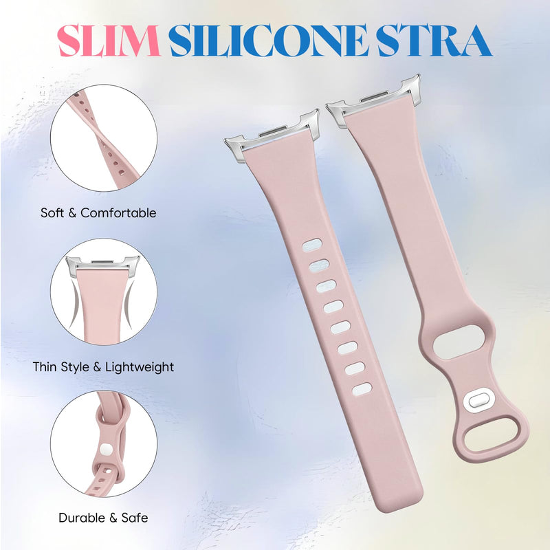 Slim Band for Samsung Galaxy Watch 9/8 40mm/44mm/8 Classic 46mm | Thin Soft Silicone,Breathable and waterproof, Suitable for sports, Leisure and Daily life Pink+Apricot color+Light Purple