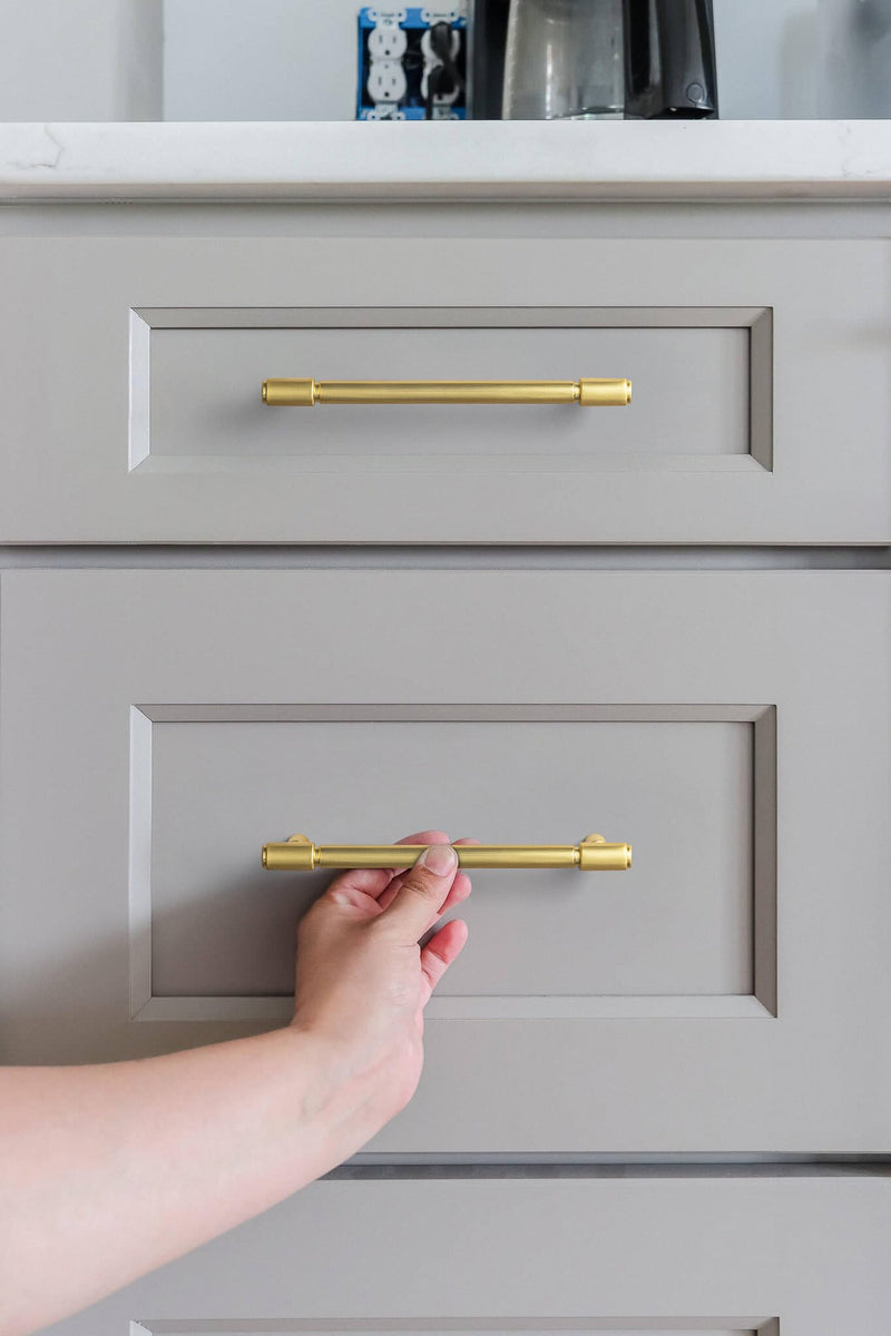 Goo-Ki 6 Pack Cabinet Pulls Brushed Brass Drawer Pulls Zinc Alloy Kitchen Cabinet Hardware - 3.78" c-c Modern Bar Cabinet Handles Solid Dresser Pulls 3.78"(96mm) Hole Center