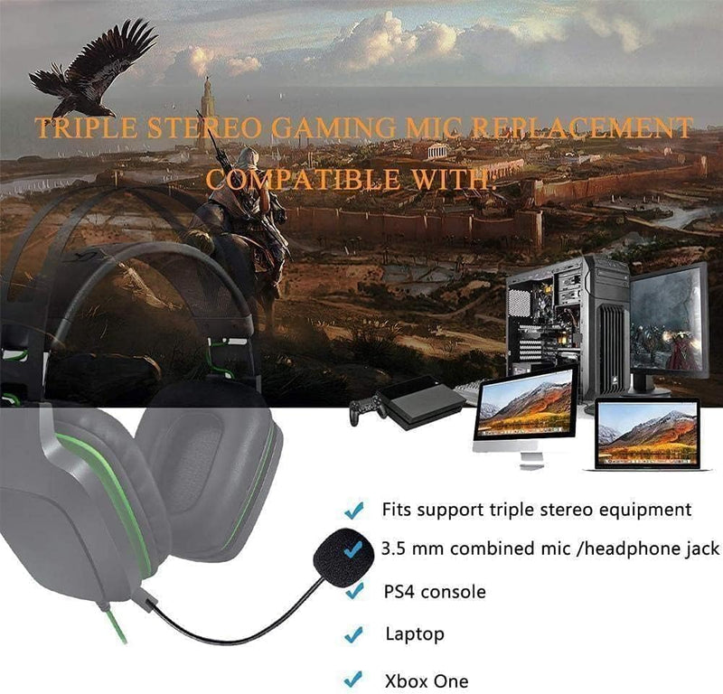 Headset Microphone, 3.5mm Plug, Adjustable 360 Degrees Bendable Jack, Black, for Gaming Headsets, Mic Headsets Accessories