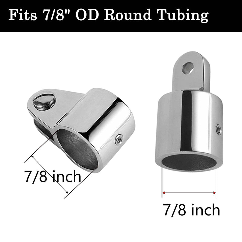Bimini Top Hardware, Deck Hinge with Quick Release Pin, Eye End Cap, 316 Stainless Steel (2 Pair) White 7/8inch