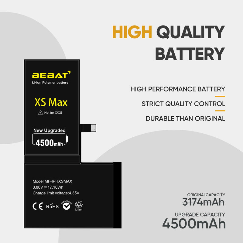 Replacement for iPhone Xs MAX Battery, 4500mAh High Capacity Li-ion Polymer Replacement Battery for Model A1921 A2101 A2102 A2104 with Professional Repair Tool Kits