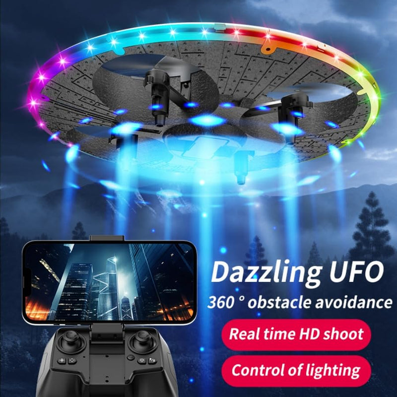 FPV Quadcopter Aircraft, Round Foam RC UFO Drone Equipped with Camera, Multi-Color Switchable LED Lighting, 360° Stunt Flips & Adjustable Flight Speed, Beginner Oriented RC Air Vehicle, Black
