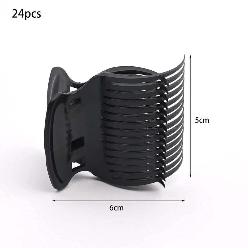 24 Pack Hot Roller Clips, Plastic Hair Curler Claw Clip Replacement Roller Clips Safety & Heat Lightweight Resistance Heated Clip for Small, Medium, Large Girls Hair Section Styling (Black) Black