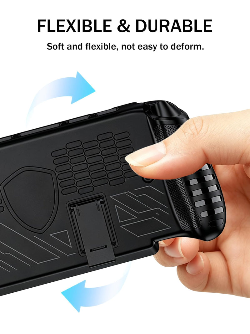 Fully Wrap TPU Soft Protective Case for MSI Claw 8 EX AI+ - Shockproof Protective Cover Compatible with MSI Claw 8 EX AI+ CG3EM Accessories,Stand Version.-Black