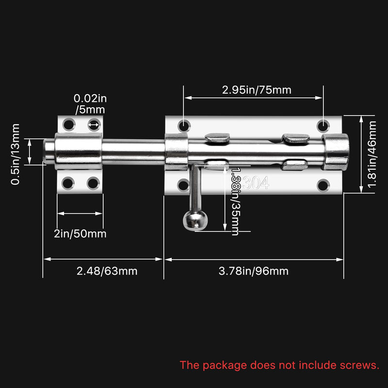 6.3inch Sliding Bolt Gate Latch, 2 Pack Heavy Duty Barrel Bolt with Padlock Hole, 304 Stainless Steel Solid Gate Lock Security Guard Door Latches for Yard Trailer Fence Shed Garages Silver