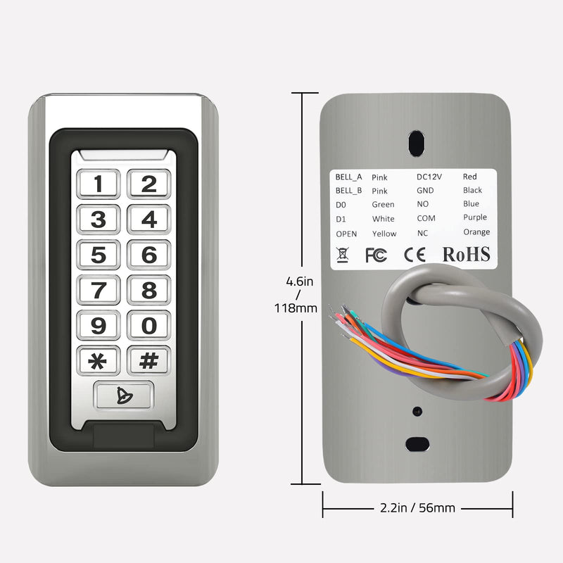 Wireless WiFi Access Control Keypad, Metal Stand-Alone Door Access Control System, EM Card Reader, Weatherproof, Backlight, TUYA Wireless Entry Security Access Controller for Garage, office Silvery