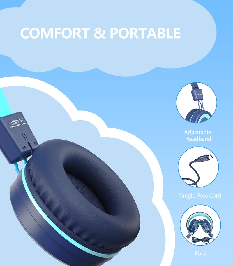 Upgrade USB Type C Kids Headphone for School, 94dB Safe Volume Limited, HD Stereo Sound, Foldable Lightweight On-Ear Headphones for Boys/Girls/Students/Tablet/Travel