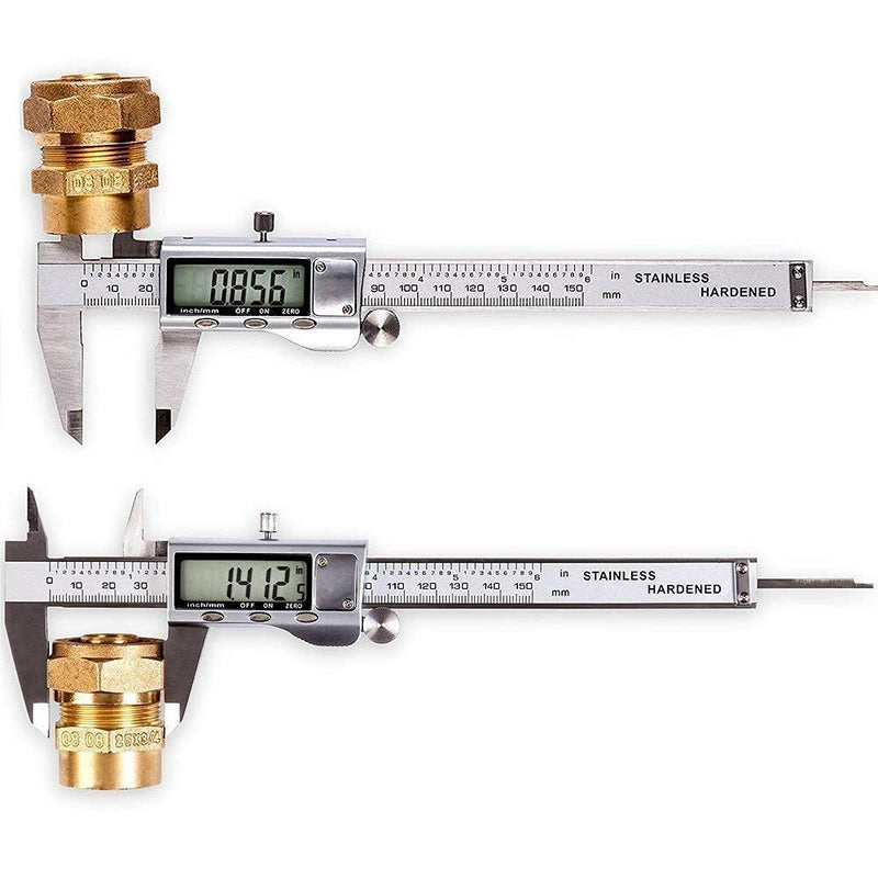 Digital Caliper, Caliper Measuring Tool with Stainless Steel, Electronic Micrometer Caliper with Large LCD Screen, Auto-Off Feature, Inch and Millimeter Conversion (6 Inch/150 mm) silver Digital Caliper