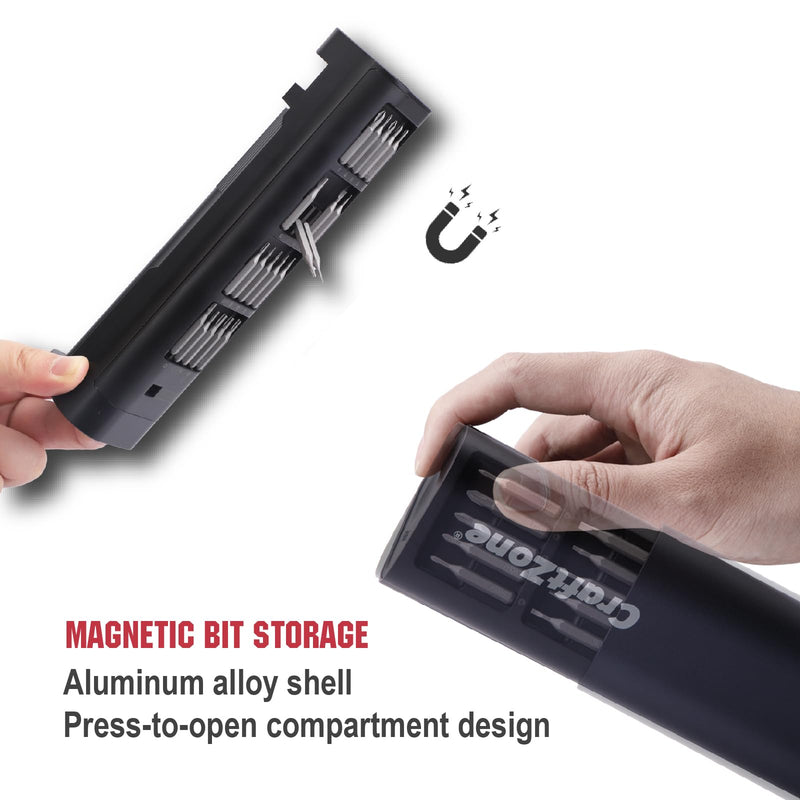 Ultra Mini Electric Screwdriver, Max 0.5N.m, Power Screwdriver with20 S2 Steel Bits, 5/32'' Hex with LED Light, Magnetic Storage, Repair Tool for Electronics, Camera, Laptop(Grey) 20 Magnetic Bits Electric Screwdriver