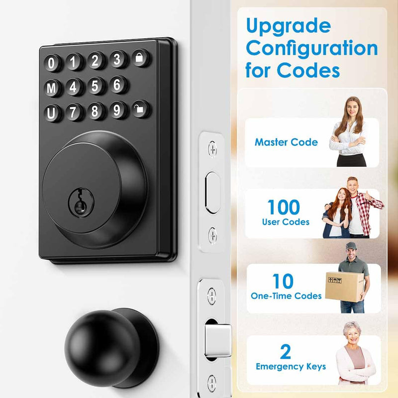 Keyless Entry Front Door Lock Keypad Deadbolt Matte Black with Latest One-Touch Simplified Program and Advanced Security Auto Lock Easy Installation 2 Spare Key