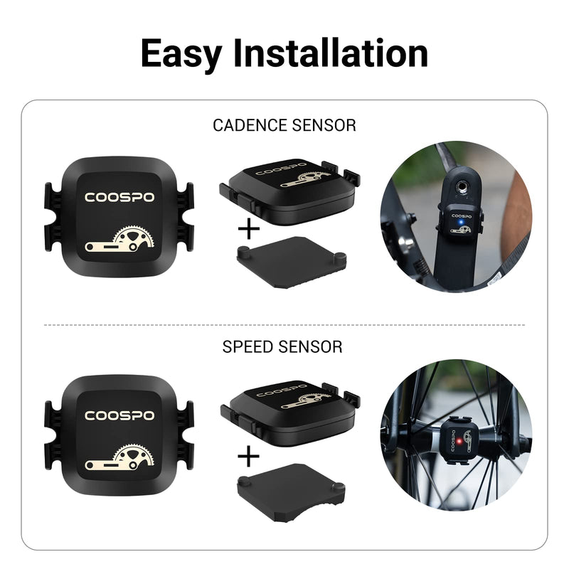 COOSPO Cadence & Speed Sensor for Cycling, Wireless Bluetooth & ANT+ Bike RPM Sensor for Cycling Computers, Compatible with IP67 / Rouvy / Zwift / Peloton / Wahoo / CooSporide Cadence&Speed Sensor*2