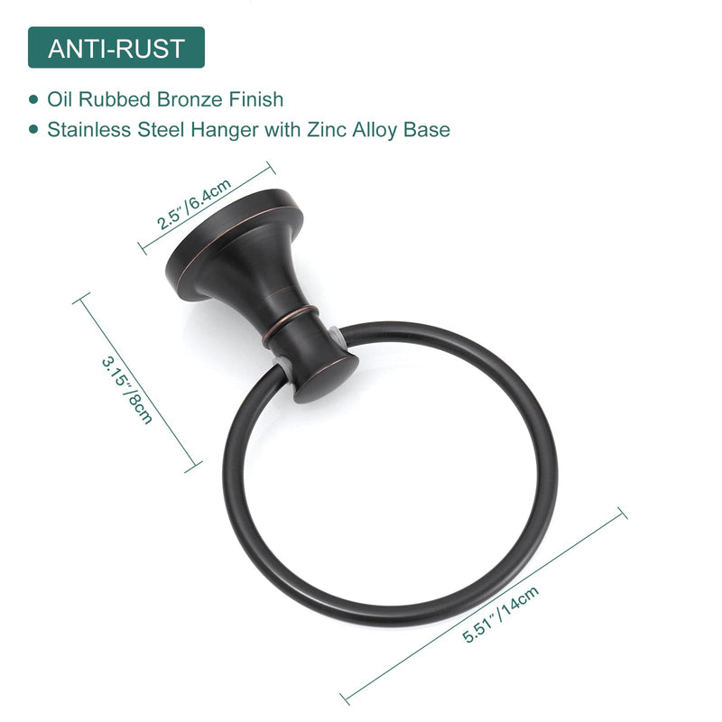 Hoimpro Oil Rubbed Bronze Towel Ring Toilet Paper Holder, Double Bathroom Hardware Set Fixtures Toilet Roll Tissue Holder, Hand Towel Bar Towel Rack Rv Accessories, Sus304 Stainless Steel, Wall Mount