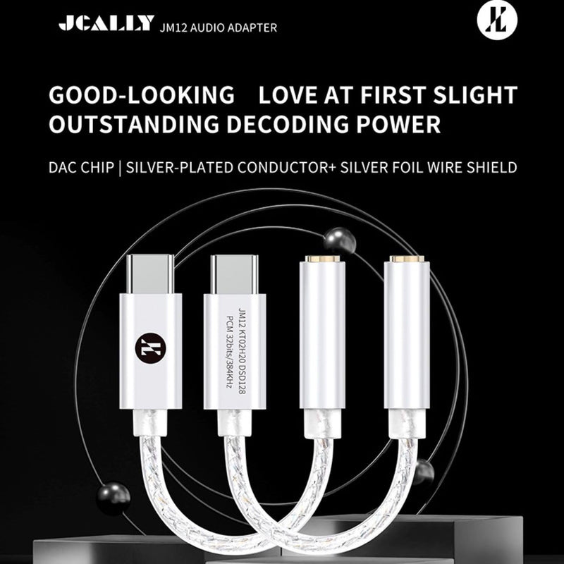 USB C DAC to 3.5mm Audio Adapter with Hi-Res 32bit/384KHz DSD128 Dongle | IEM DAC Dongle with KT02H20 Chip DSD128, Silver-Plated Cable, USBC to Aux Headphone Adapter for Android iPhone PC Mac