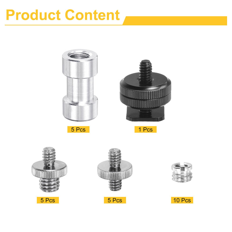 MECCANIXITY Camera Screw Mount Set, Double Threaded Screw, 1/4 Inch Double End Screw, 1/4 to 3/8 Inch Screw, Female Screw for Camera, Tripod Screw Adapter, Monopod, Flash Light