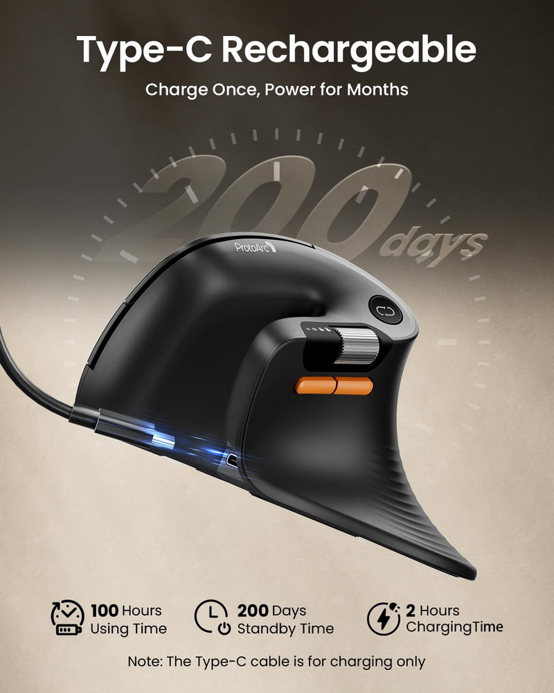 ProtoArc EM11 Pro Ergonomic Mouse for Large Hands, Side Scroll, Black | Designed for hands 7.5-8.5". Browser-based customization, Side scroll wheel for Excel/video editing, Multi-Device.