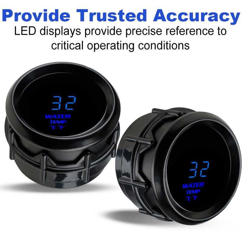 WATERWICH 2" 52mm Water Temperature Gauge Kit Fahrenheit & Celsius Blue for Car Truck Marine Vehicle Automotive