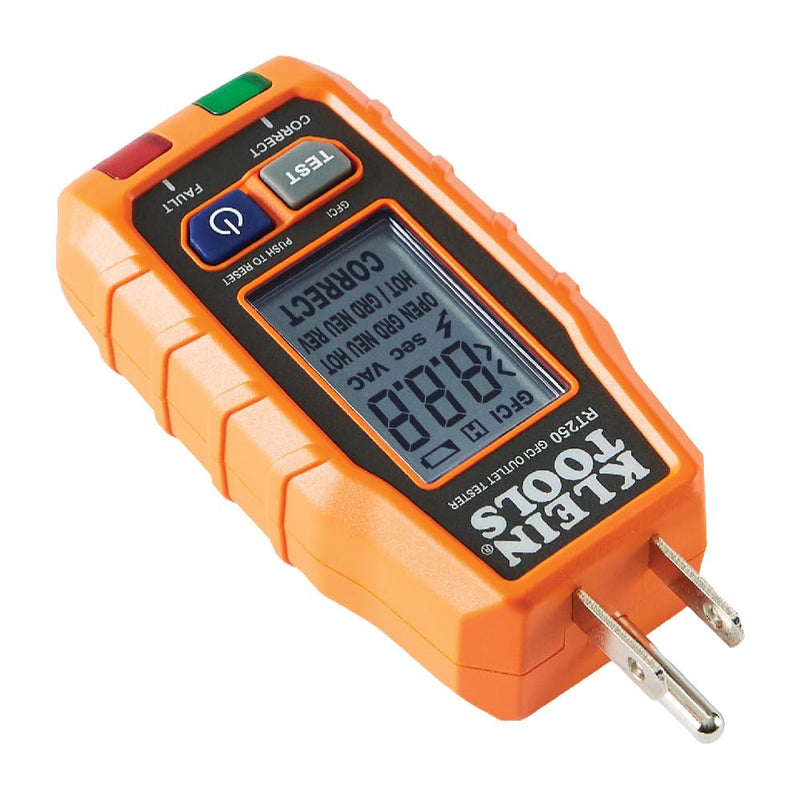 Klein Tools RT250 GFCI Outlet Tester with LCD Display, Electric Voltage Tester for Standard 3-Wire 120V Electrical Receptacles Receptacle Tester