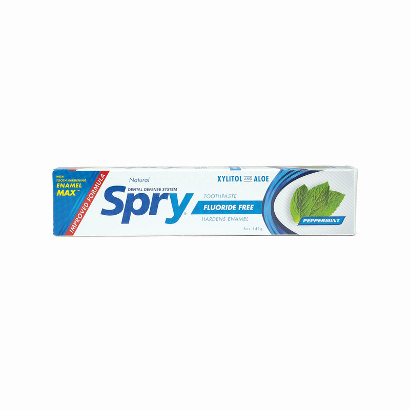 Spry Natural Xylitol Toothpaste 5oz for Adults and Kids - Fluoride Free, Gentle for Sensitive Teeth Whitening and Remineralizing, Breath Freshening, Mouth Moisturizing, Peppermint (Pack of 6)
