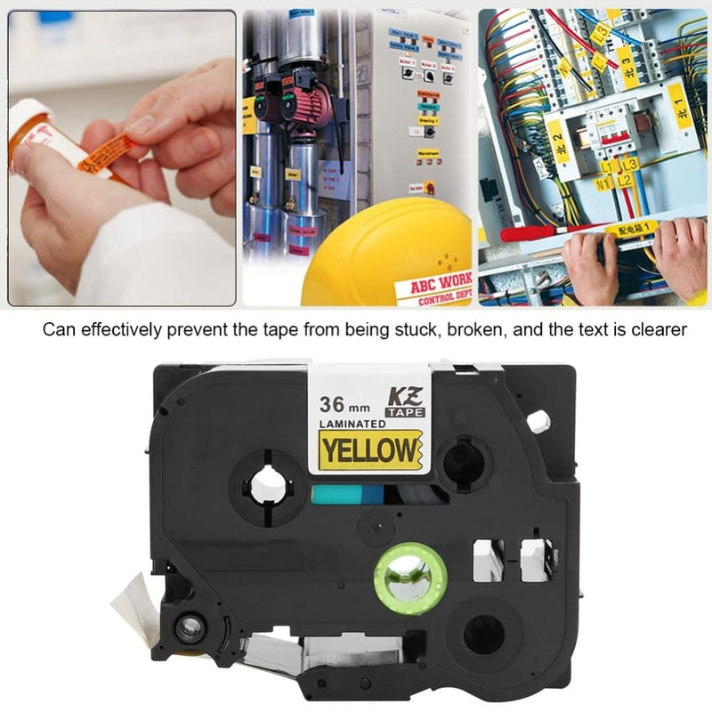 x 8m Laminated Label Maker Tape, PET Labeling Tape, Black on Yellow or Black on Red, Compatible with PT-9700PC PT-9800PCN PT-3600(Black on Yellow)