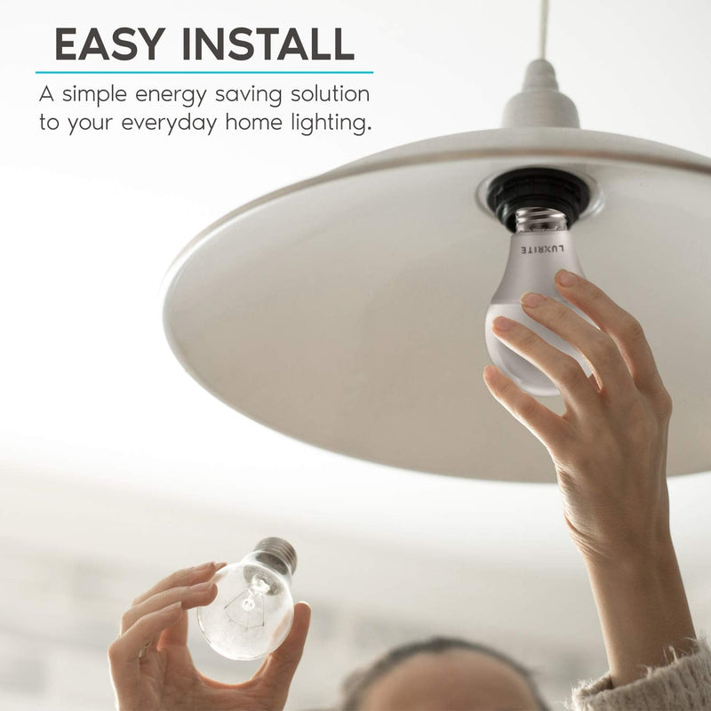 LUXRITE A19 LED Bulb 60W Equivalent, 3500K Natural White, 800 Lumens, Dimmable Standard LED Light Bulbs 9W, Enclosed Fixture Rated, Energy Star, E26 Medium Base - Indoor and Outdoor (12 Pack) 12 Count (Pack of 1) 3500k (Natural White)